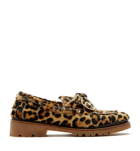 La Canadienne MAJESTIC LEOPARD-PRINT CALF HAIR BOAT SHOE Women