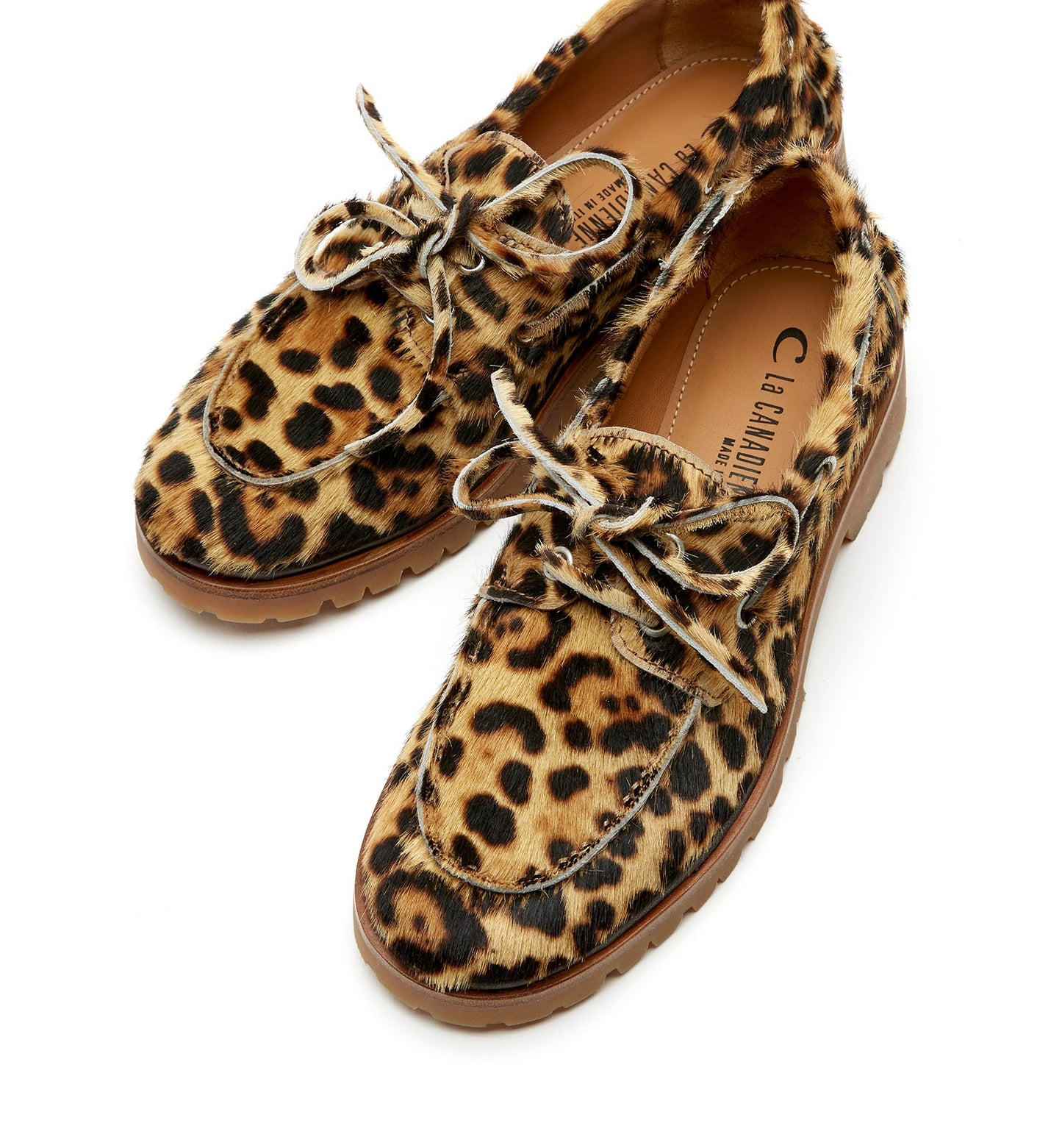 La Canadienne MAJESTIC LEOPARD-PRINT CALF HAIR BOAT SHOE Women